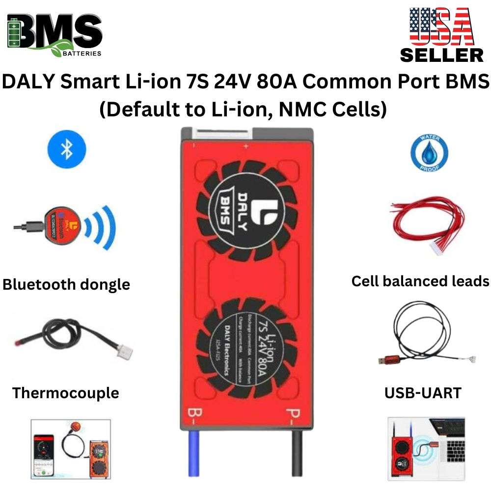 DALY Smart BMS 7S 24V 80A Lithium ion Battery Protection Module.