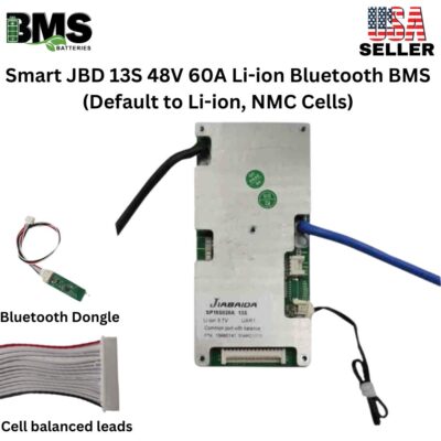 Smart Jiabaida (JBD) 13S 48V 60A Lithium ion Common Port Battery protection module.
