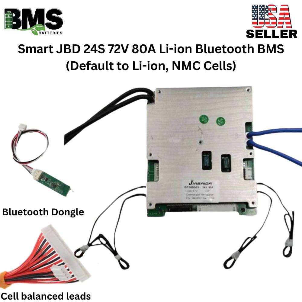 Smart Jiabaida (JBD) 24S 72V 80A Lithium ion Common Port Battery protection module.