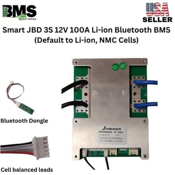 Smart Jiabaida (JBD) 3S 12V 100A Lithium ion Common Port Battery protection module.