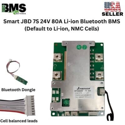 Smart Jiabaida (JBD) 7S 24V 80A Lithium ion Common Port Battery protection module.
