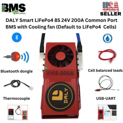 DALY Smart BMS 8S 24V 200A LiFePo4 Battery Protection Module with Cooling Fan