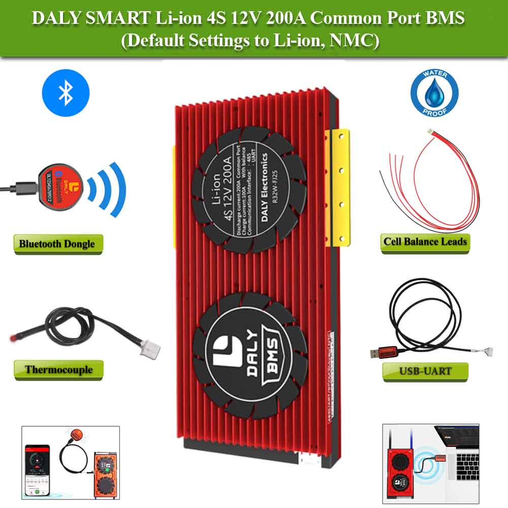 DALY Smart Li-Ion 4S 12V 200A Common Port Bluetooth BMS - BMS Batteries