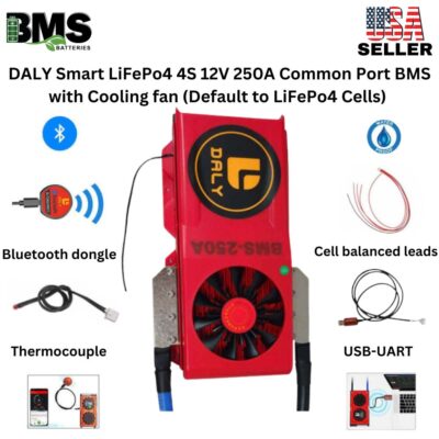 DALY Smart BMS 4S 12V 250A LiFePo4 Battery Protection Module with  Cooling fan