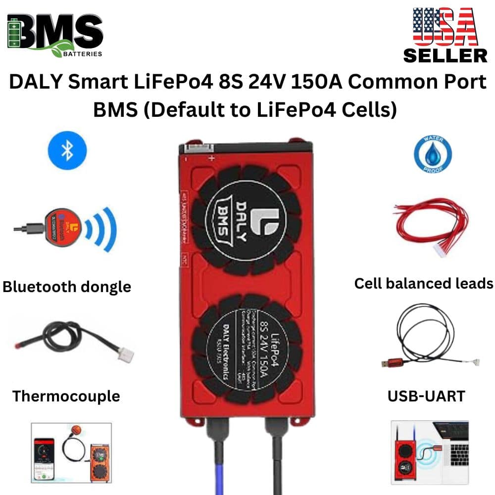 DALY Smart LiFePo4 8S 24V 150A Common Port BMS (Default to LiFePo4 Cells)