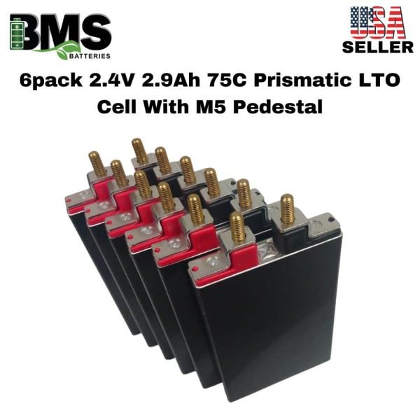 6pack 2.4V 2.9Ah 75C Prismatic LTO Cell With M5 Pedestal