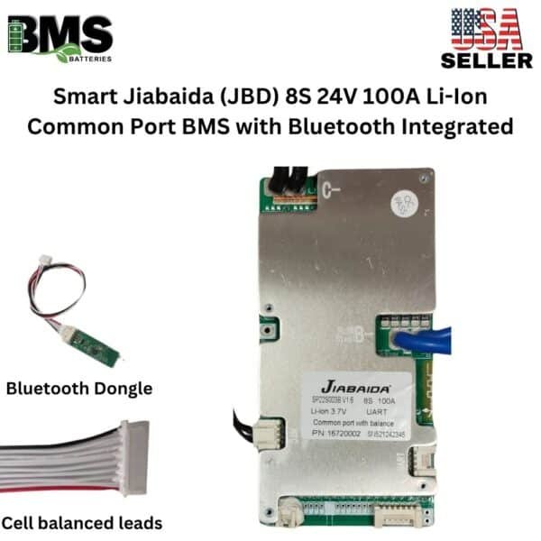 Smart Jiabaida (JBD) 8S 24V 100A Li-Ion Common Port BMS with Bluetooth Integrated