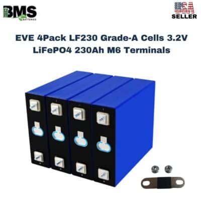 EVE 4Pack LF230 Grade-A Cells 3.2V LiFePO4 230Ah M6 Terminals