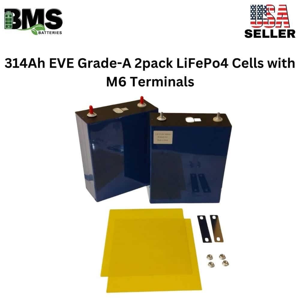 314Ah EVE Grade-A 2pack LiFePo4 Cells with M6 Terminals